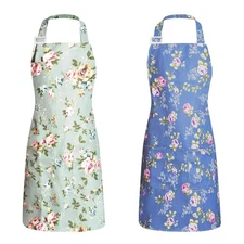 2 Pack Waterproof Floral Apron for Women Cooking Baking Gardening Crafts