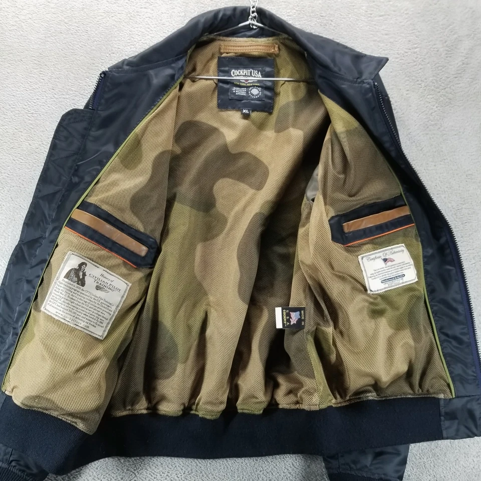 Jaqueta masculina vintage cockpit EUA azul GG anos 90 Flyers combate náilon com zíper - Imagem 4 de 4