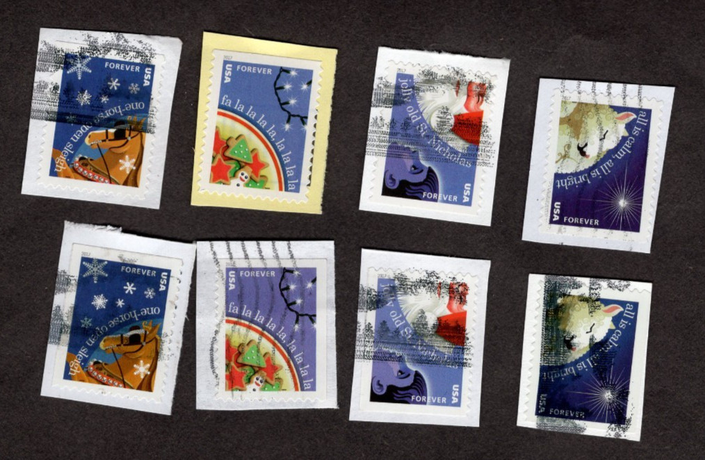 #5247-50 Christmas Carols Stamps, 8 unique edges, Used, Forever, On Paper