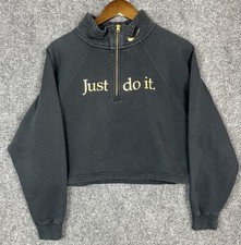 Nike Just Do It Black Women's Sweatshirt Gold Lettering Cropped Size Small