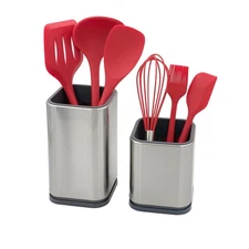2PC Stainless Steel Kitchen Utensil Holder Utensil Organizer, Modern Square D...