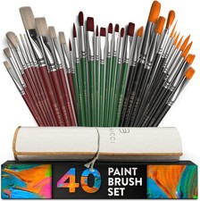 40 Pieces Professional Artist Paint Brush Set of 40, Black, Green, Red