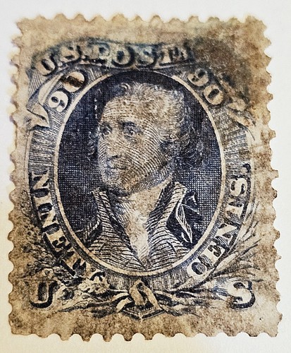 US STAMP WASHINGTON 1868 90c SC#101, F-GRILL, Perf-12 UNWMK ULHNG
