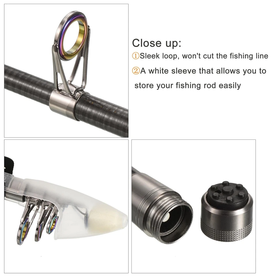 1.9m/6.2ft Pêche Barre Téléscopique 41cm, Carbone pour Eau Douce Pêche Noir - Photo 4/4