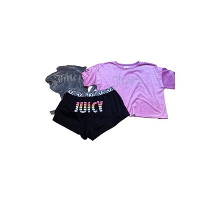 Juicy Couture Velour Top Shorts Sleepwear Set Pink Grey Rhinestone Logo L XL