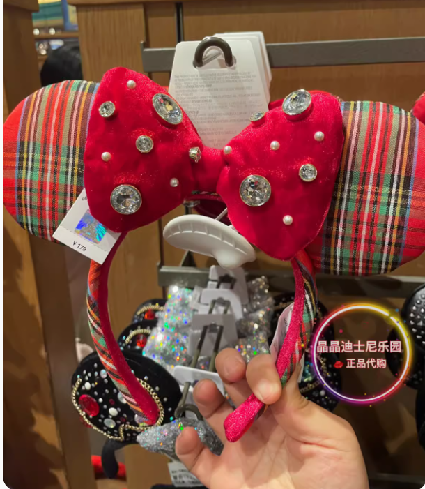 Authentic Shanghai Disney Minnie Mouse Ear Big Bow Red Plaid  display picture 3