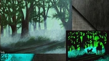 Author's painting on canvas Foggy forest, glows in the dark