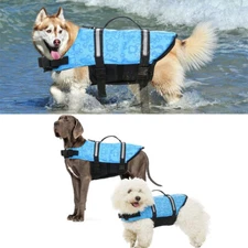 Pet Life Jacket Vest Adjustable Floatation Preserver Dog Puppy w/Handle Swimsuit