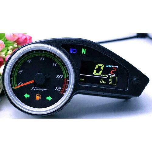 12V Motorcycle LCD Digital Odometer Speedometer Tachometer Gauge Meter - Foto 2 di 11