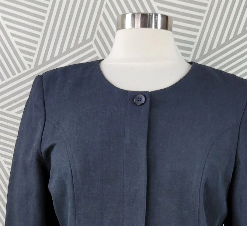 Chaqueta Blazer Casual Esquina Lino Talla 10 Carrera Mujer Negro Negocios Corto Foto 2 de 4