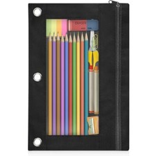 Pencil Pouch for 3 Ring Binder, Binder Pencil Pouch with Smooth 1 Black