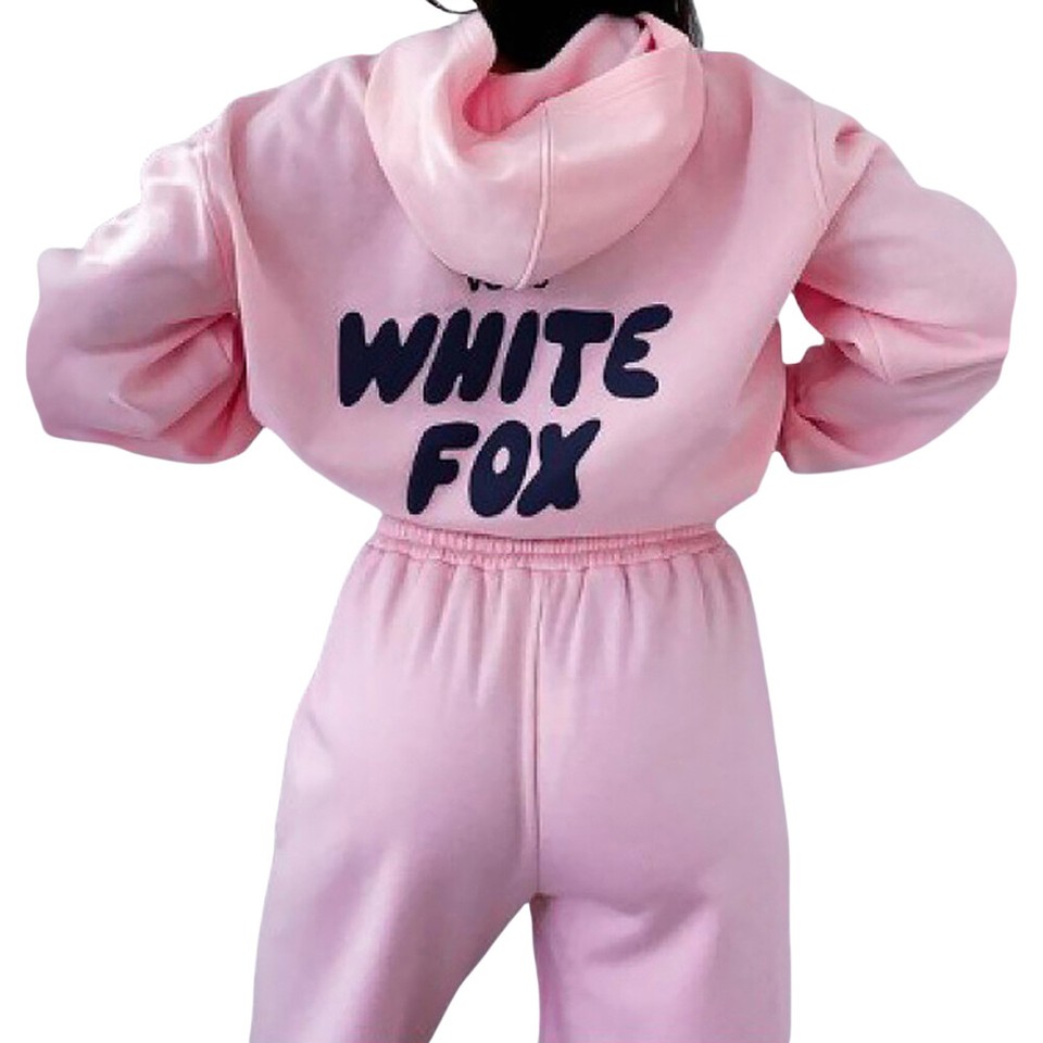2Pcs Womens White Fox Boutique Hoodies Tracksuit Set Sweatshirt