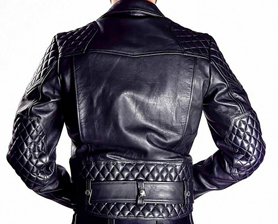 Men's Real Cowhide Leather Bikers Jacket Quilted Panels BLUF Jacket & Pants - Image 3 of 4