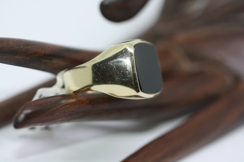 Anello uomo onice quadrato pesante oro giallo massiccio 10 carati originale nuova dichiarazione misura 10 - Foto 9 di 23