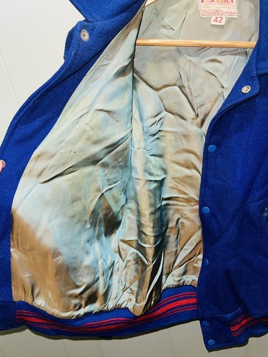 Varsity Jacket Letterman Mens 42 Wool Leather Blue Red 65-66 ALL DISTRICT Patch - Picture 6 of 8
