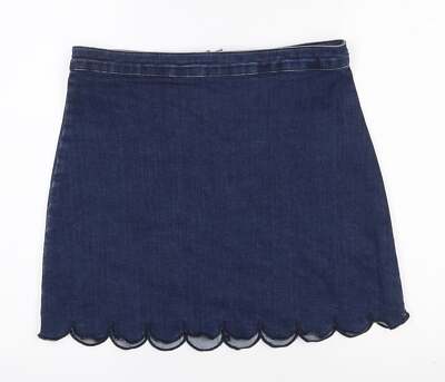 Savida Damen A-Linien-Rock blau Baumwollmischung Größe W51 mit gewelltem Saum
