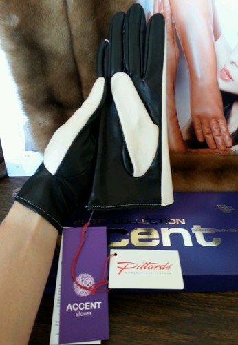 Very chic genuine lamb leather gloves, two-tone color , size 6 1/2  - Picture 8 of 9