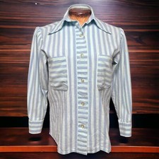 VINTAGE 70s Dagger Collar Pinstripe Button Up Essential Dress Shirt Size M
