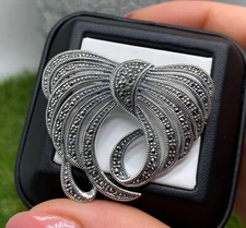 Brooch-Pendant with Natural Marcasite gemstones, sterling silver 925