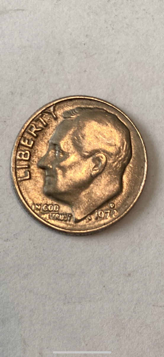 1972 D Roosevelt Dime, Broadstruck Error, Missing filling on the