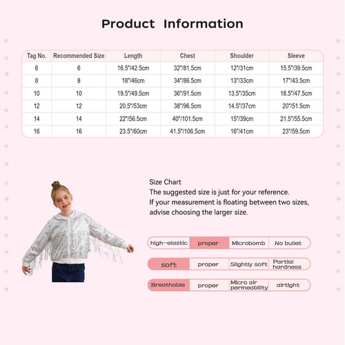 Niños Niñas Ropa Exterior Abrigo Brillante Chaqueta Jazz Manga Larga Lentejuelas Tema Borlas - Imagen 20 de 81