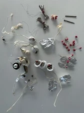 vintage Christmas holiday floral arrangement pieces sprigs wires berries silver