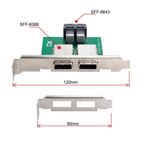SFF-8088 a SAS HD SFF-8643 PCBA Adaptador hembra Mini SAS interno Puertos duales - Imagen 6 de 6