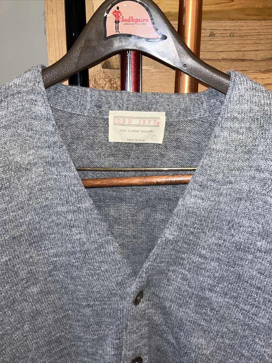 VTG 80’s 90’s LORD JEFF JEFFLINKS Cardigan Sweater Men’s L Gray Acrylic Grandpa