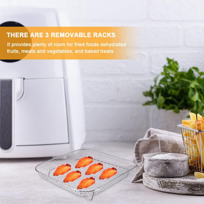 3-Layer Stackable Air Fryer Rack - 8 Inch Square Stainless Steel With Silicone Feet