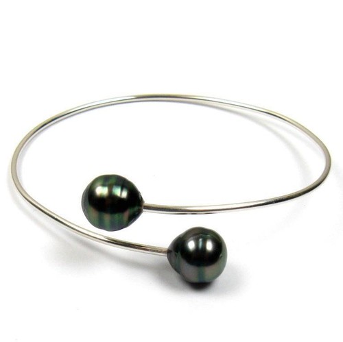 7" 10-11mm Tahitian Black Pearl Bangle Bracelet 925 Silver or Gold Filled - Picture 6 of 6