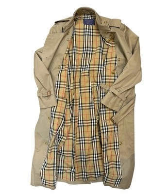 Burberry Vintage Trench Coat Men 42L Nova Check Lined Beige