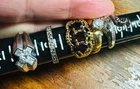 5 Vintage Costume Jewelry Rings lot Crystals Faux Garnet Sizes 7-10 SC Estate