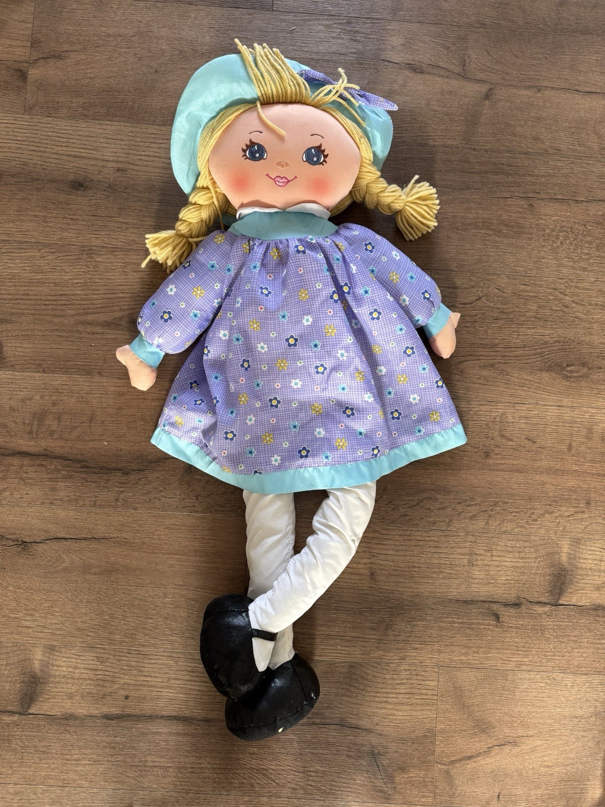 SWEETIE MINE 1995 RAG DOLL, 32 INCH TALL, Blue Floral Dress