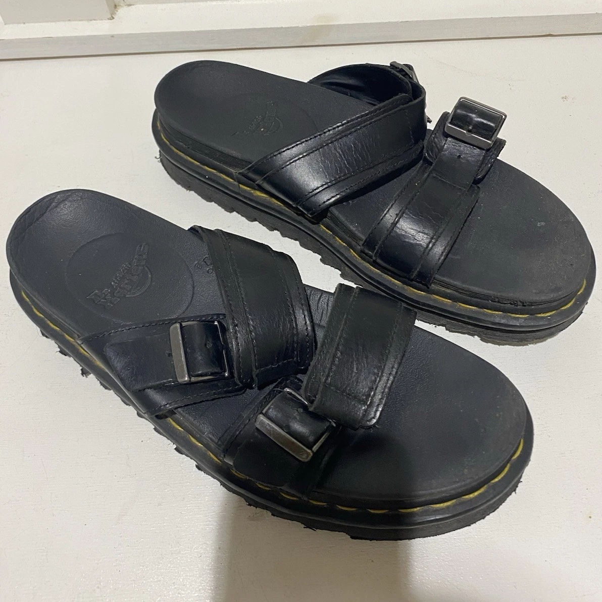 Dr. Martens Men\'s Leather Double Strap Slide Sandals Black Size 11 Summer Beach Dr. Martens Black Slide Sandals for Men for sale | eBay main image 2