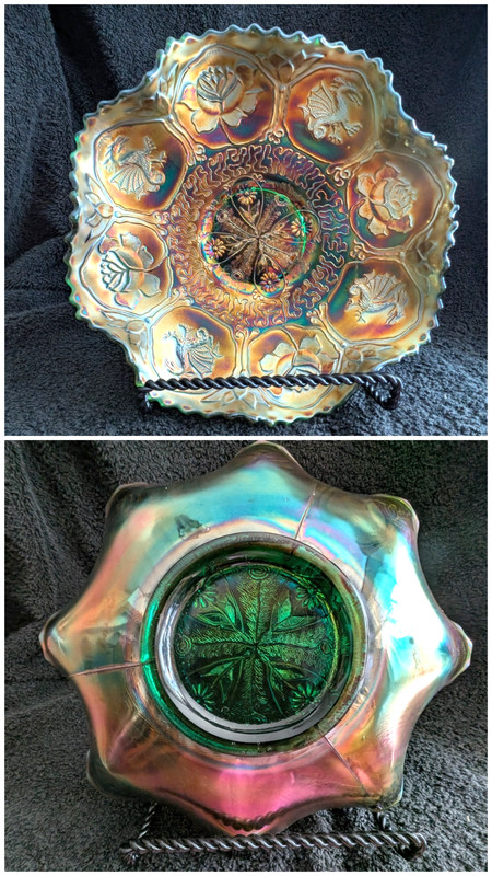 Fenton Dragon and Lotus Deep Green Collar Bowl   Ft 1913c.            ( A)