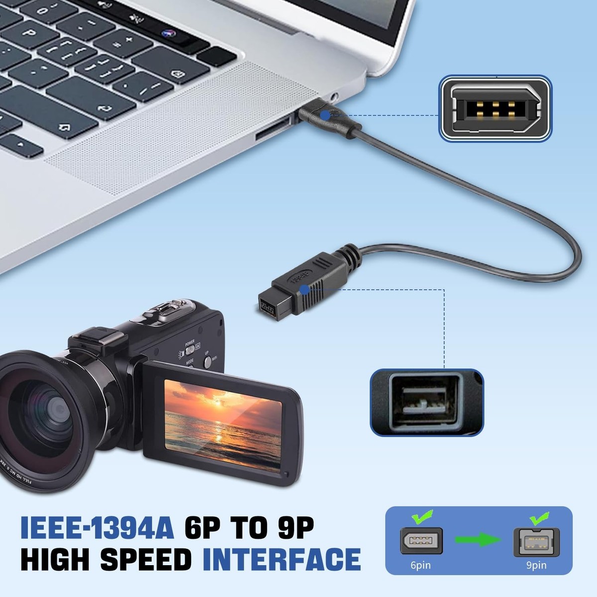 Buy Firewire 800 to 400 Cable 6ft 9-Pin to 6-Pin IEEE 1394 Cord