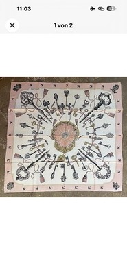 Hermès Paris Carré de soie 90x90 cm modèle les clefs cadre Rose