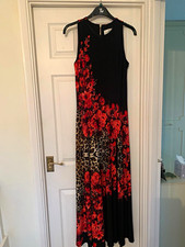 Women’s Black & Red Floral Sleeveless Long Maxi Dress Back Zip Closure