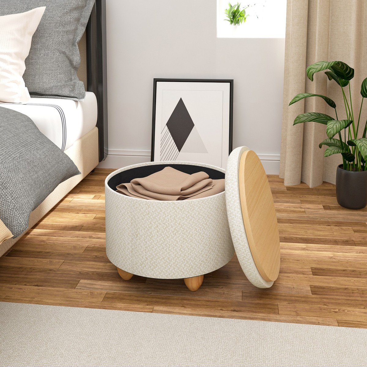 JHY DESIGN Sitzhocker Zylindrischer Schminkhocker Sitztruhe Samt Rund