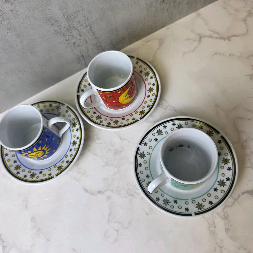 Sun & Moon Demitasse чашка блюдце эспрессо небесные звезды галактики астрологии, 3 комплекта - Изображение 4 из 4