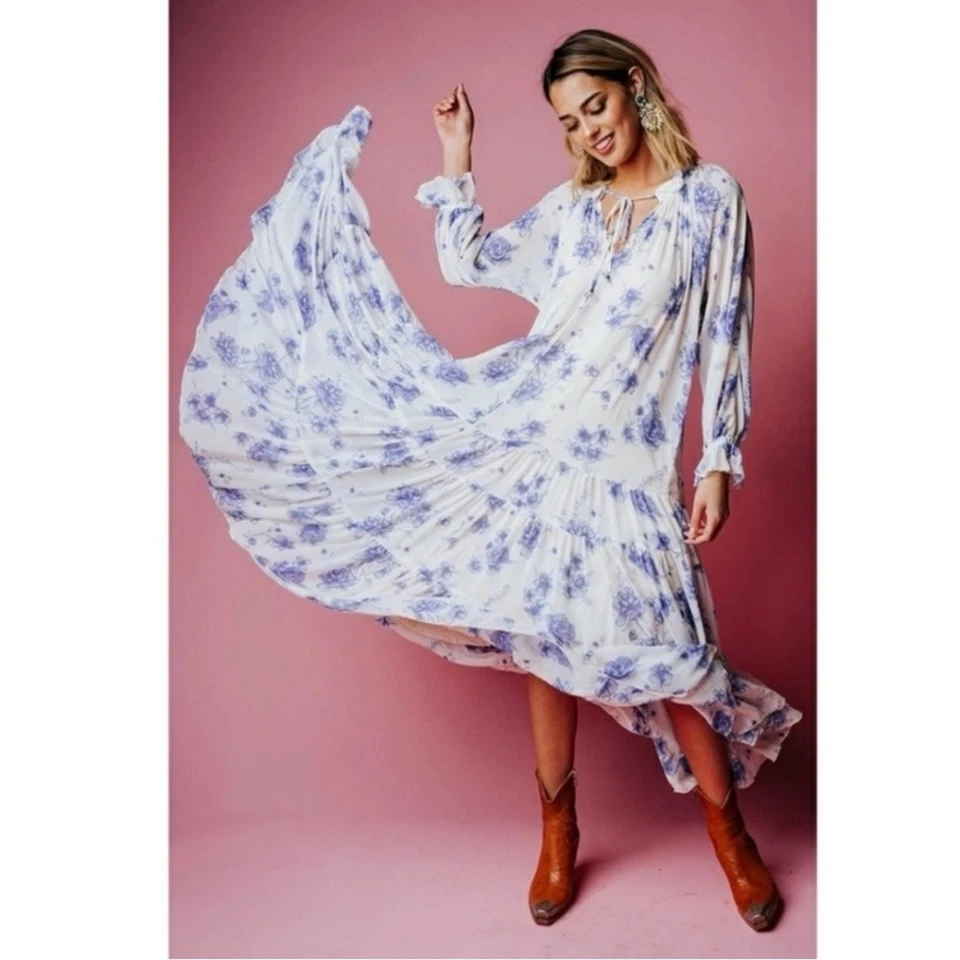 Maxi Vestido Free People Feeling Groovy Vintage Marfil Años 70 Bohemio Hippie Talla XS Foto 2 de 4