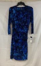 Chaps NWT Blue Cape Grace Floral Ruched Faux Wrap Dress Women's M
