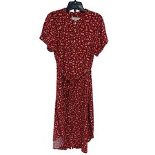 Loft Womens Size 10 (Medium) Short Sleeve Button Up Tie Belt A Line Floral Dress