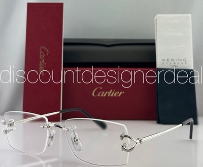 Cartier C Decor Rimless Eyeglasses Silver Frame Clear Lens 56mm CT0563O 002 NEW