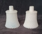 Vintage White Hobnail Milk Glass Pair of Candleholders, One Iridescent One White
