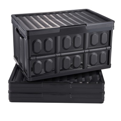 Collapsible Storage Bins with Lids Folding Stackable Containers 45L 3-Pack