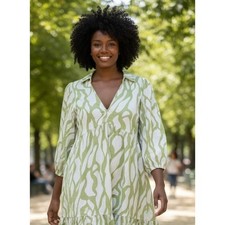 Mini Abito Zara Stampa Zebra Astratta XL Verde Bianco a Livelli Scollo a V Costiera Estate