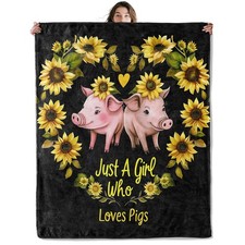 Pig Throw Blanket Soft Cozy Lightweight Flannel Blankets with Cute Cartoon An...