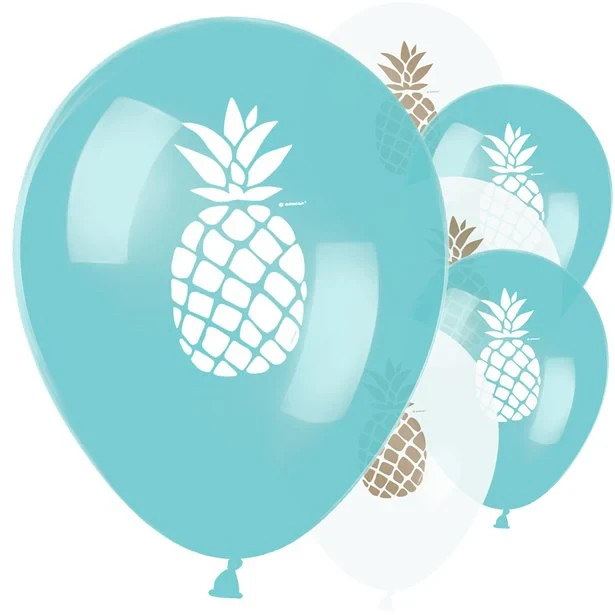 24 Pineapple Balloons Party Decoration any occasion Tropical Teal White Hawaiian