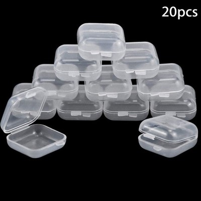 20 X Mini Clear Plastic Small Box Haken Schmuck Ohr Ohrstöpsel Behälter Lagerung
